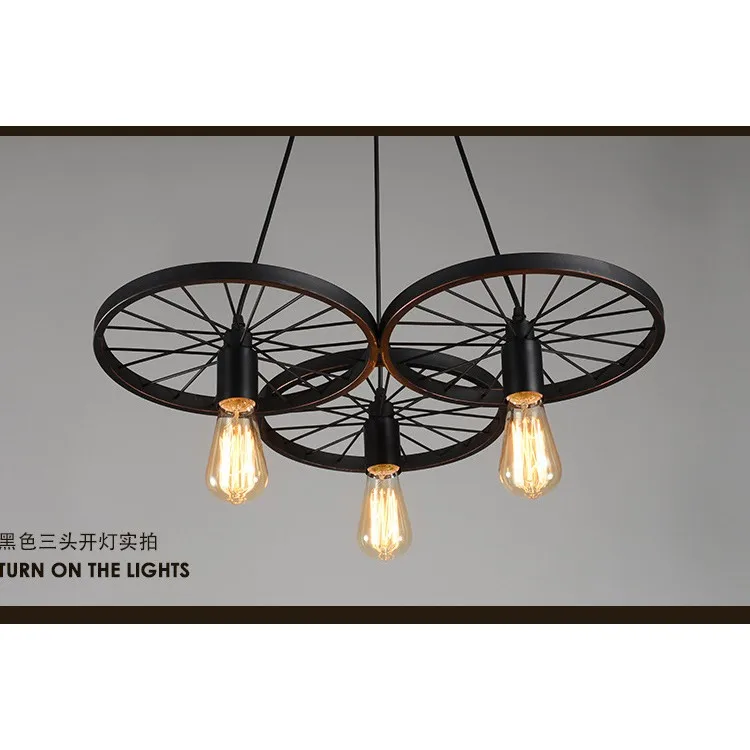 

American country industrial style pendant lamp clothing store bar counter wrought iron wheel creative pendant lights