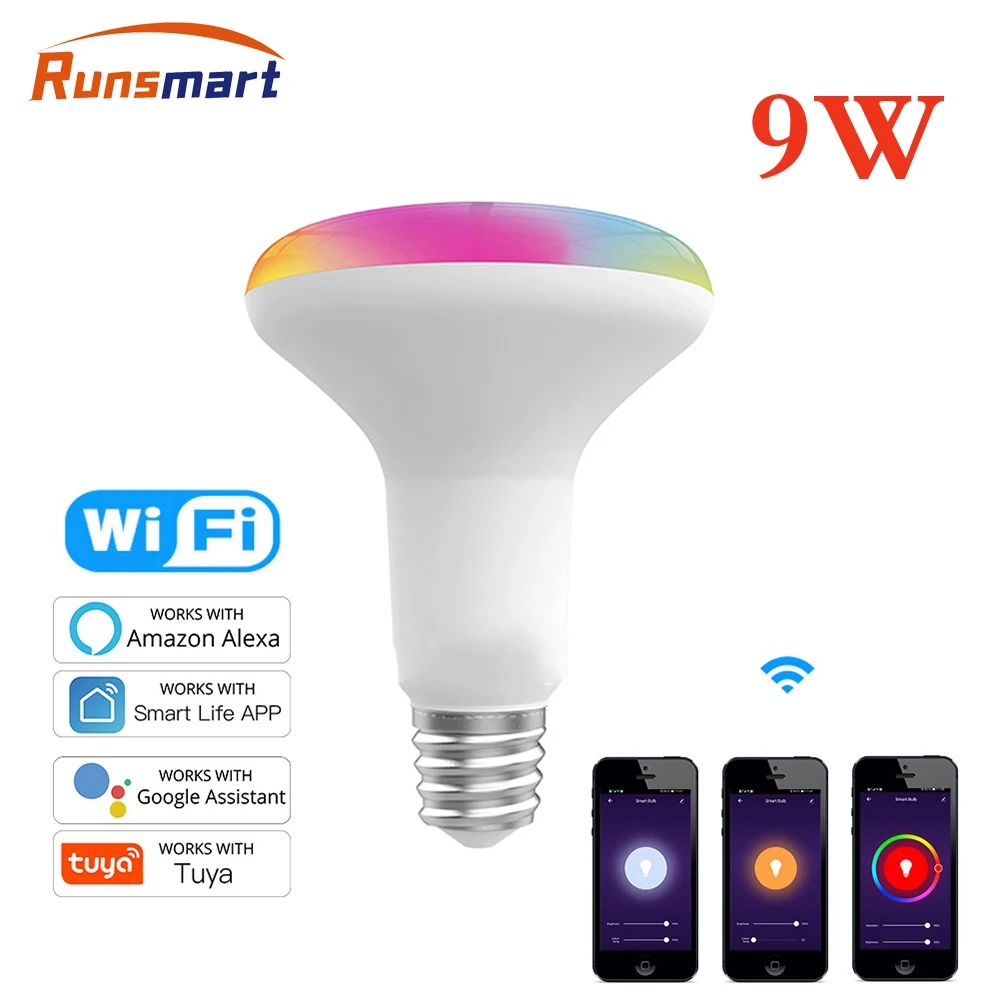 Умная лампа RUNSMART с Wi-Fi светодиодсветильник регулируемой яркостью 9 Вт BR30 RGB + CCT