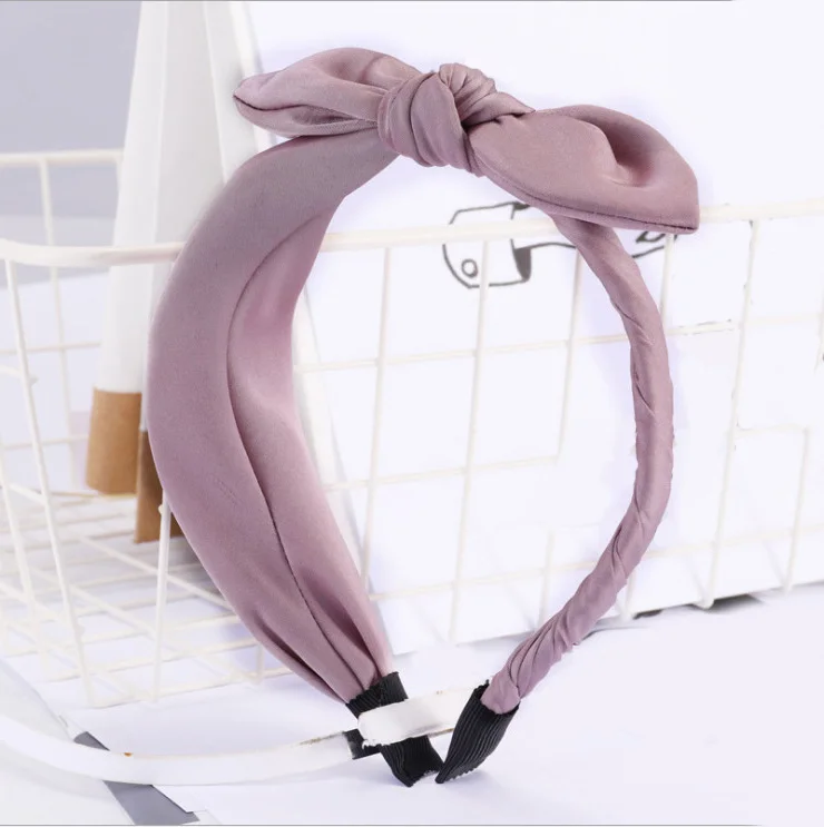 light purple Атласные головные ободки повязки для женщин ободок аксессуары для волос для девочек ободок для волос кошачьи уши корейский стиль мода Hiar Луки Головные уборы VERVAE - Color: light purple