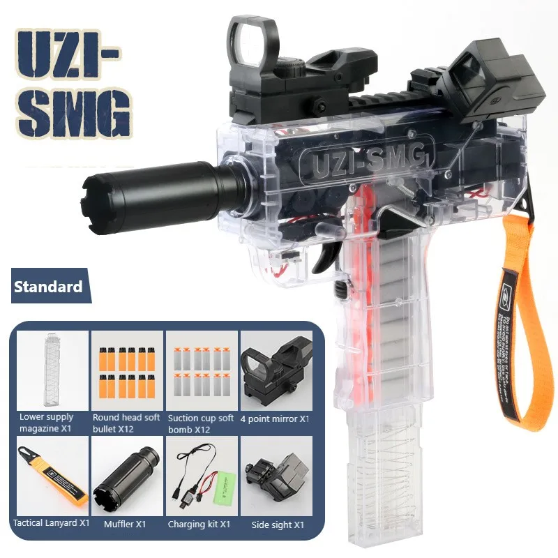 Volante el&eacute;ctrico de r&aacute;faga de alta velocidad para ni&ntilde;os, juguete de seguridad de pistola UZI, juego de disparos de bala suave EVA, interactivo para padres e hijos-4