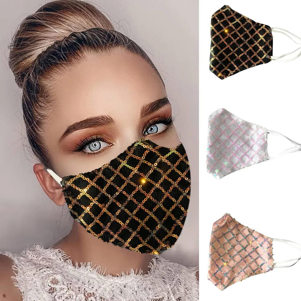 Маска женская хлопковая многоразовая Пылезащитная с блестками # M2 - купить по