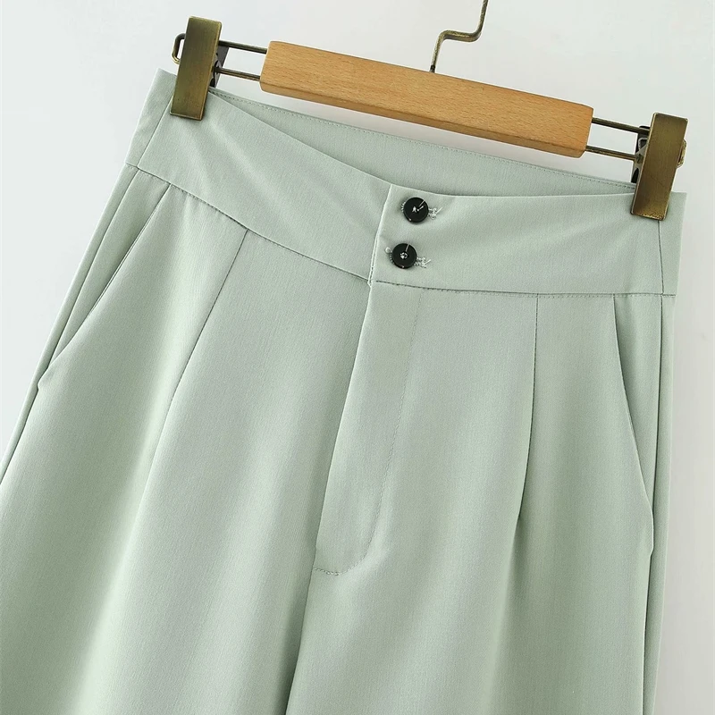 

YOSIBCD Women 2021 Fashion Side Pockets Straight Pants Vintage High Waist Zipper Fly Female Ankle Trousers Mujer