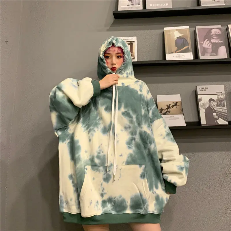 

Womens Hoodies Multicolor Casual Long Sleeve Sweatshirt Female Loose Tops Tie dyeing Hoodie Oversize Hoody Clothes Top Clothing