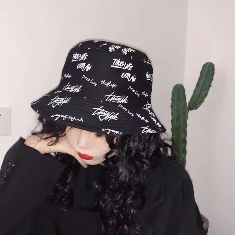 Панама Двусторонняя женская с буквенным принтом хлопковая шляпа от солнца для