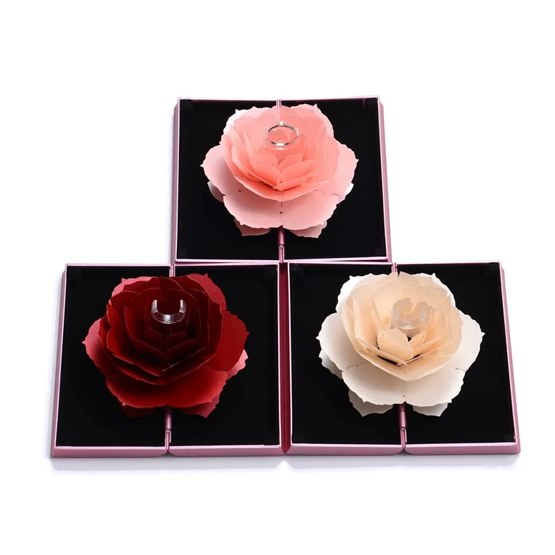 

New Design High-Grade Rose Ring Gift Box Plastic Trendy Velvet Favor Box For Jewelry Display Wedding Factory Wholesale