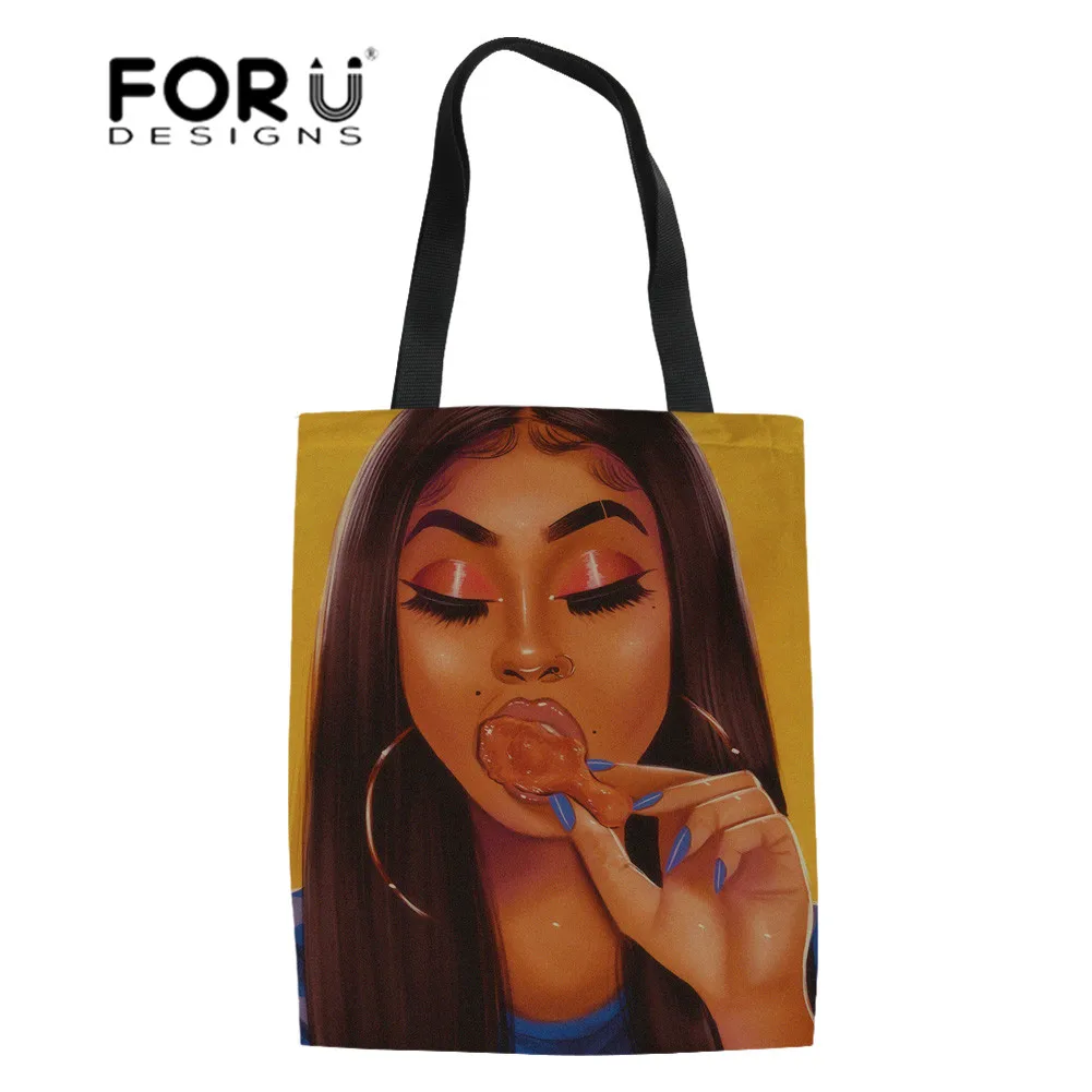 

FORUDESIGNS Foldable Shopping Bags Women Black Girls Magic Print Shopper Bag Ladies Beach Totes for Females Canvas Shoulder Bags