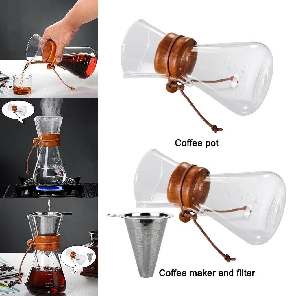 

600ml Glass Coffee Pot Hand Drip Pour Over Serving Teapot With Coffee Filter