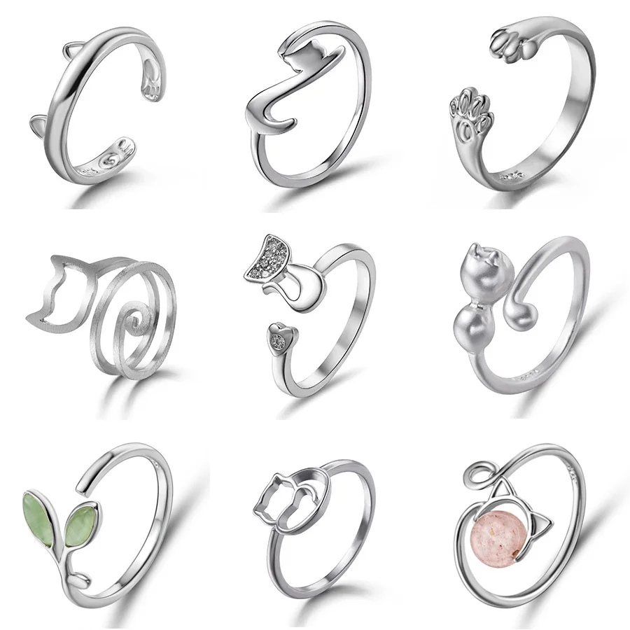 Fashion Women Finger Rings Pet Dog Paw Cat Ears Leaves Open Design Minimalist Ring Wedding Party Adjustable Ring Jewelry Gift