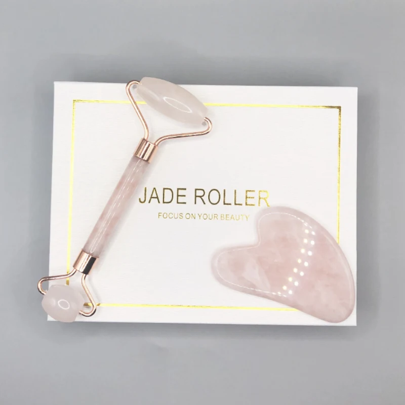 

Rose Quartz Natural Face Massage Jade Rolle Stone Gua Sha Slimmer Lift Wrinkle Double Chin Remover Beauty Care Slimming Tools