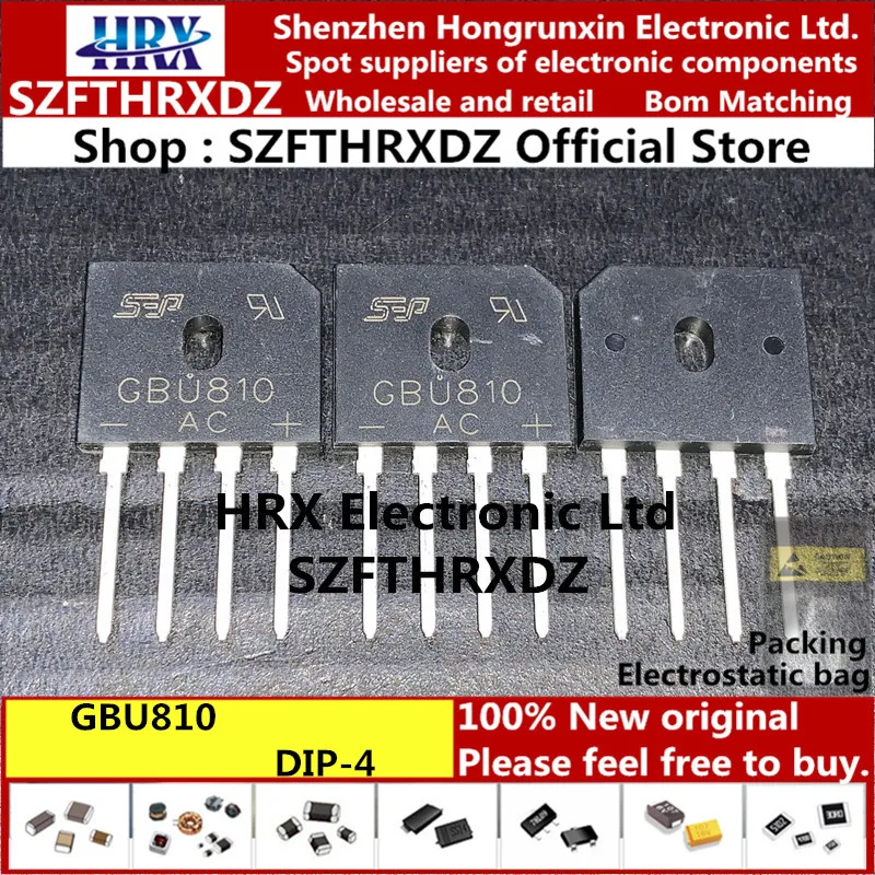 GBU810 Однофазный мост GBU-4 GBU-810 DIP-4 GBU 810(10PCS-20PCS-50PCS