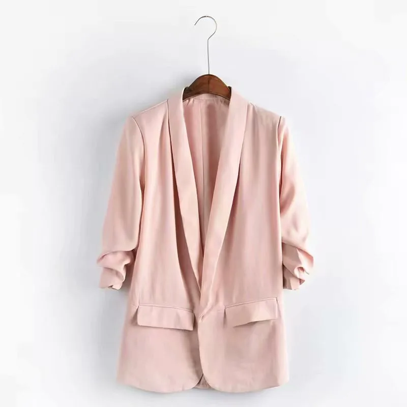 

Women Blazer Jacket Solid Color Long Sleeve Caridgan Office Ladies Suit Coat Slim Fit Female Business Work White Blazer Pocket