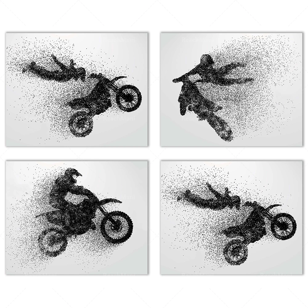 Мотокросс Ена арт-деко картина-4 постера фото-мальчик и девочка спальня