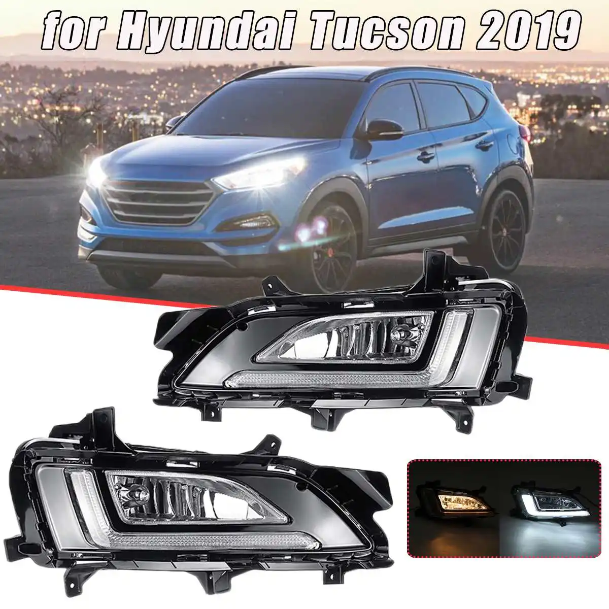 Для hyundai Tucson 1 пара светодиодный DRL Дневной ходовой светильник Дневной светильник 12 В противотуманная фара противотуманный светильник в сборе авто аксессуары