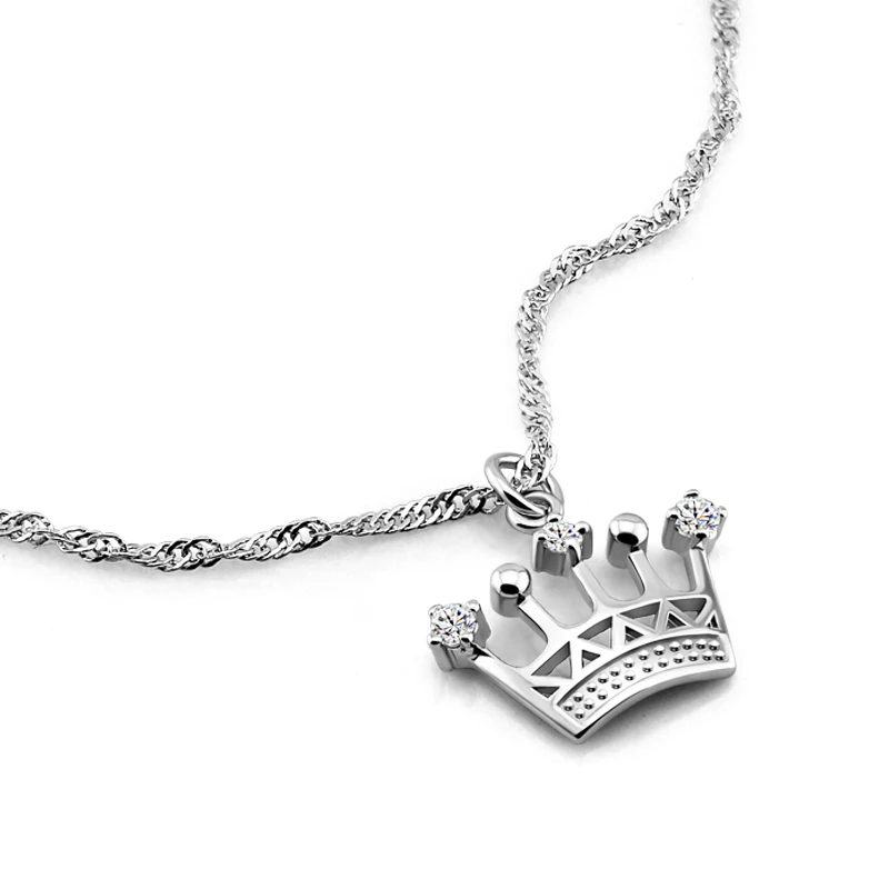 

Noble 925 Sterling Silver Necklace Female Short Paragraph Design Crown Pendant Necklace Memory Jewelry Accessories
