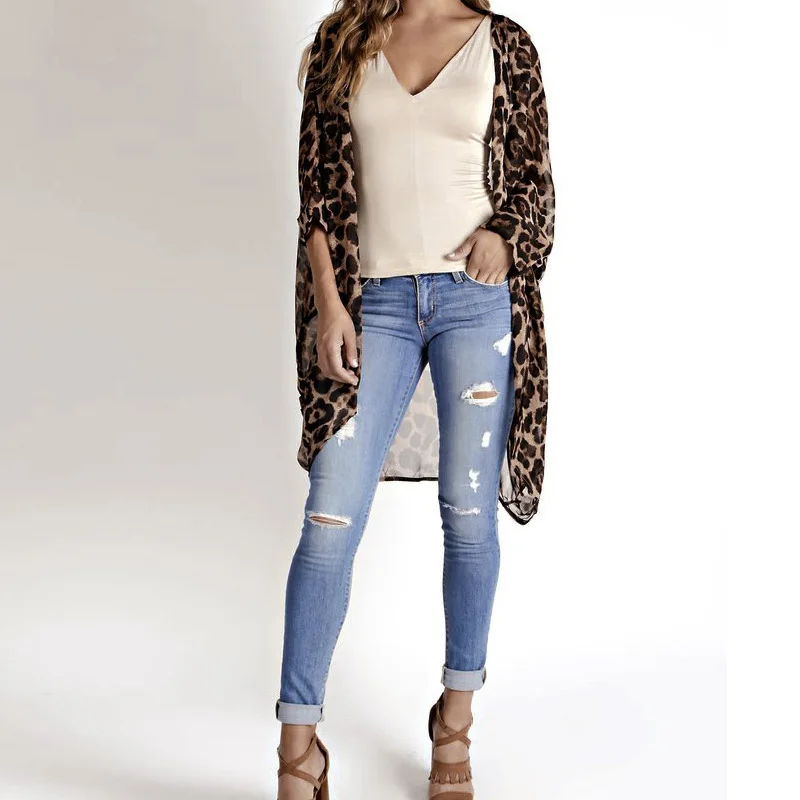 

2009 wish spring and summer new European and American women's clothing Amazon express sexy loose Leopard Print Long Chiffon