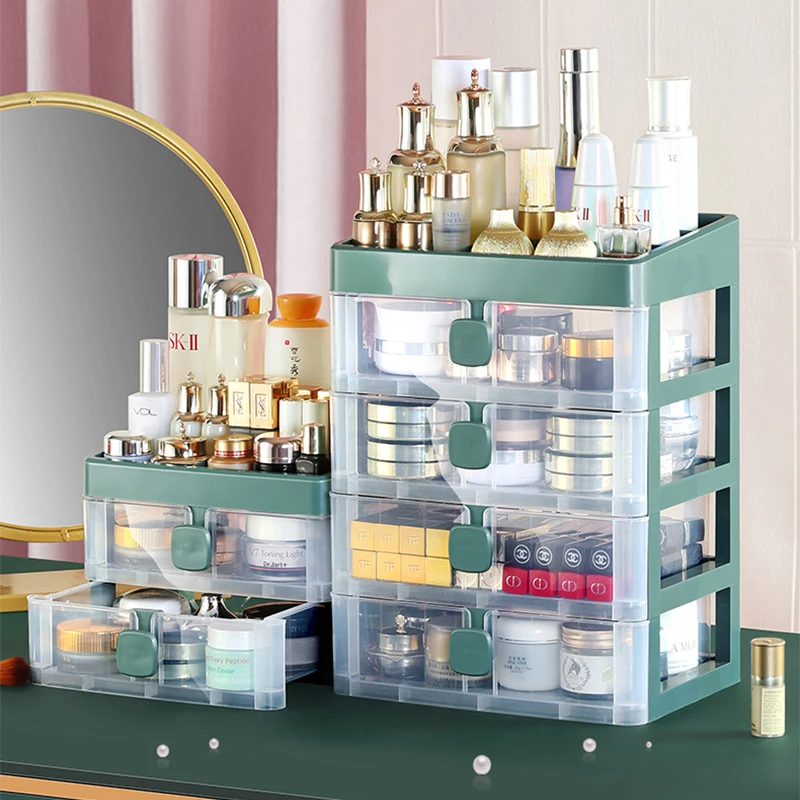 

Cosmetics Storage Box Four Layer Drawer Makeup Jewelry Organizer Desktop Lipstick Nail Oil Container Beauty Cosmetic Case