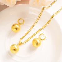bead circle sphere pendant earrings sets women round ball figaro chain link necklace jewelry solid 24 k fine gold gf