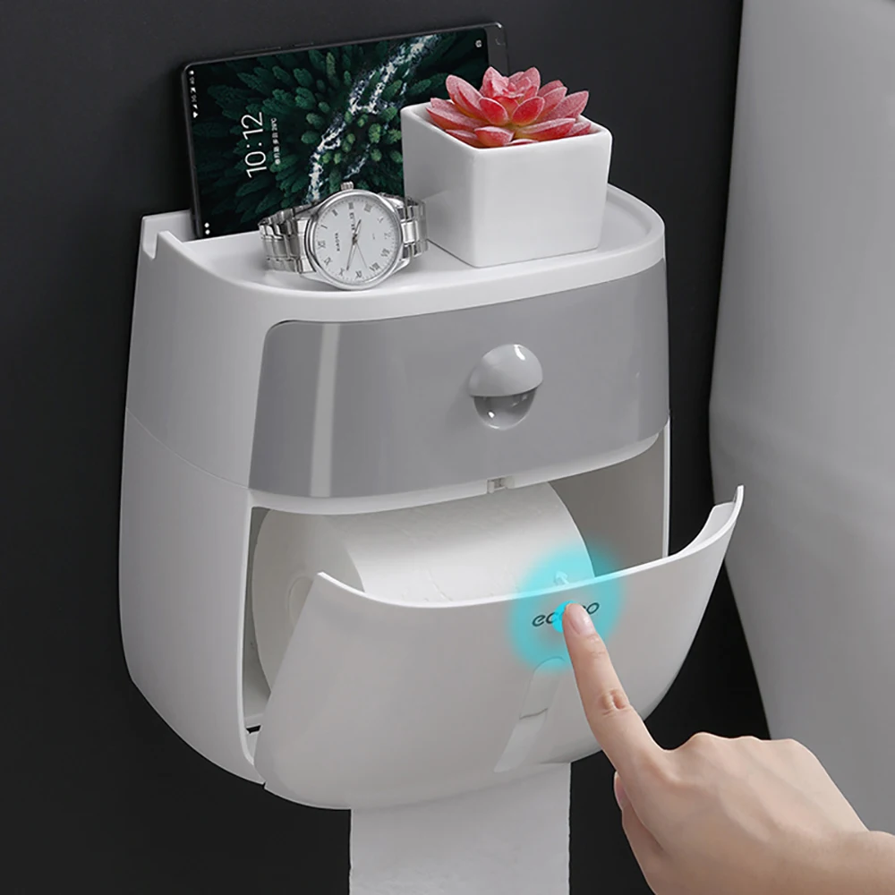 

Double-Layer Tissue Storage Box Waterproof Wall-Mounted Toilet Paper Canister Holder For Living Room Bathroom Storage Shelve