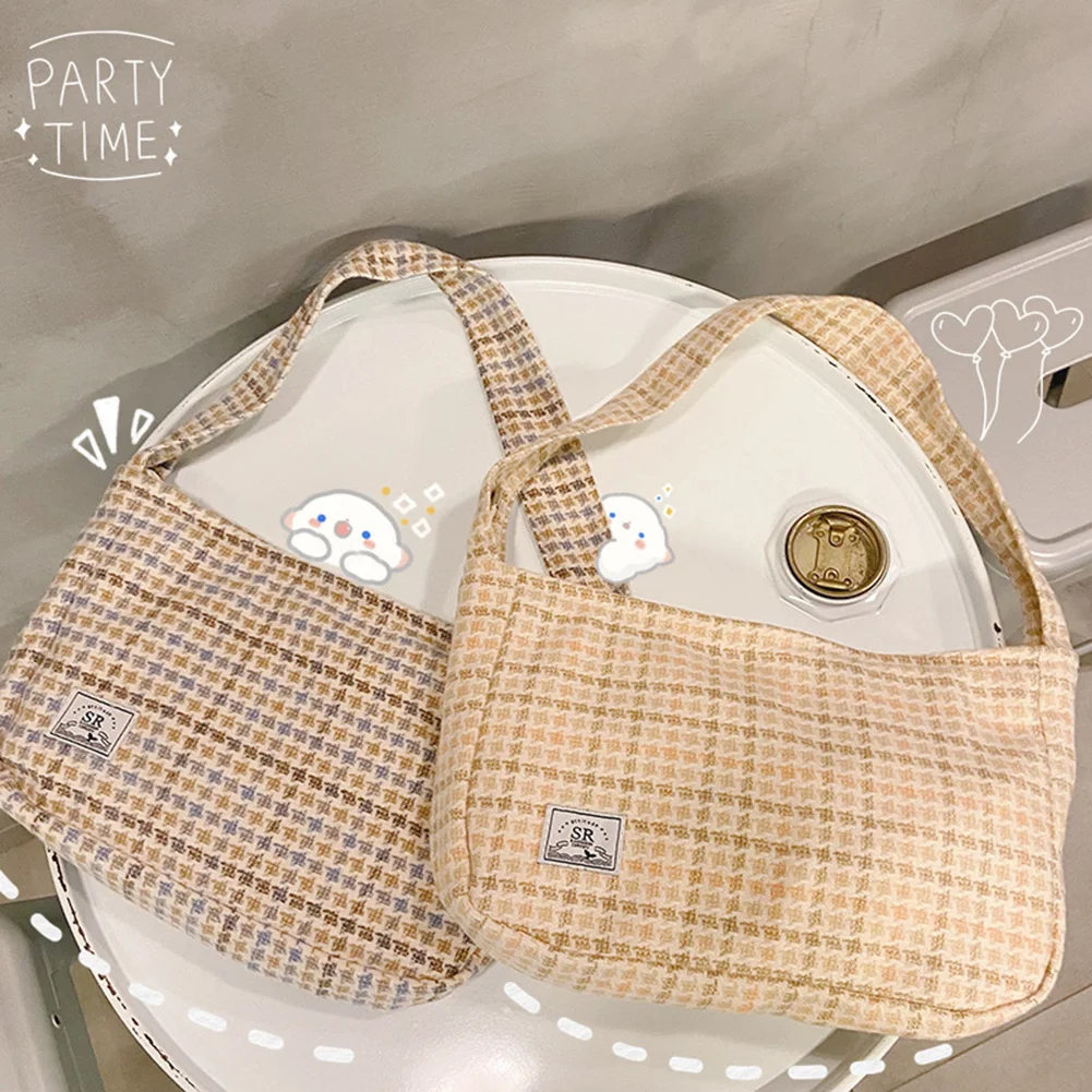 

Drop Shipping Korean Woolen Shoulder Underarm Bag Women Girls Elegant Plaid Pattern Square Wristlets Handbags Street Totes Soft