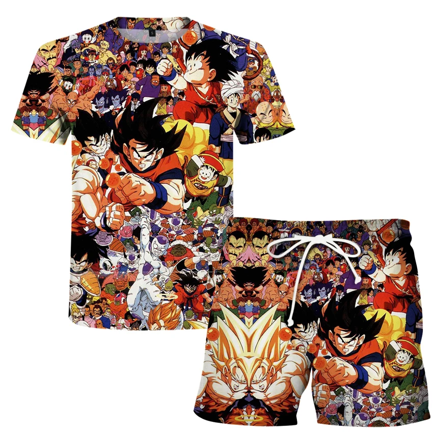 

Children's cartoon character 3D digital printing men's summer two piece top T-shirt + Shorts Adult Men's and women's sportswear