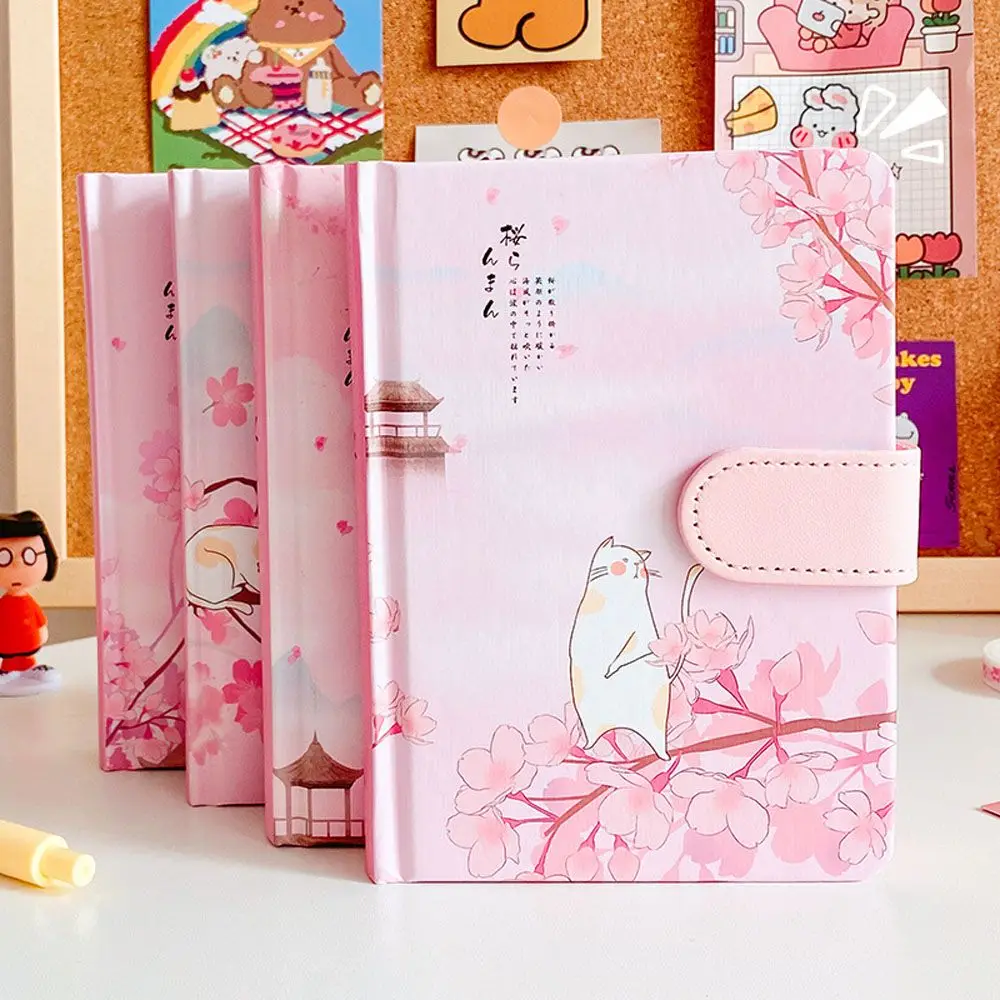 

Cherry Blossom Notebook Hand Ledger A6 Magnetic Buckle Diary Girl Heart Thickened Creative Notepad Ins Cute Notebook