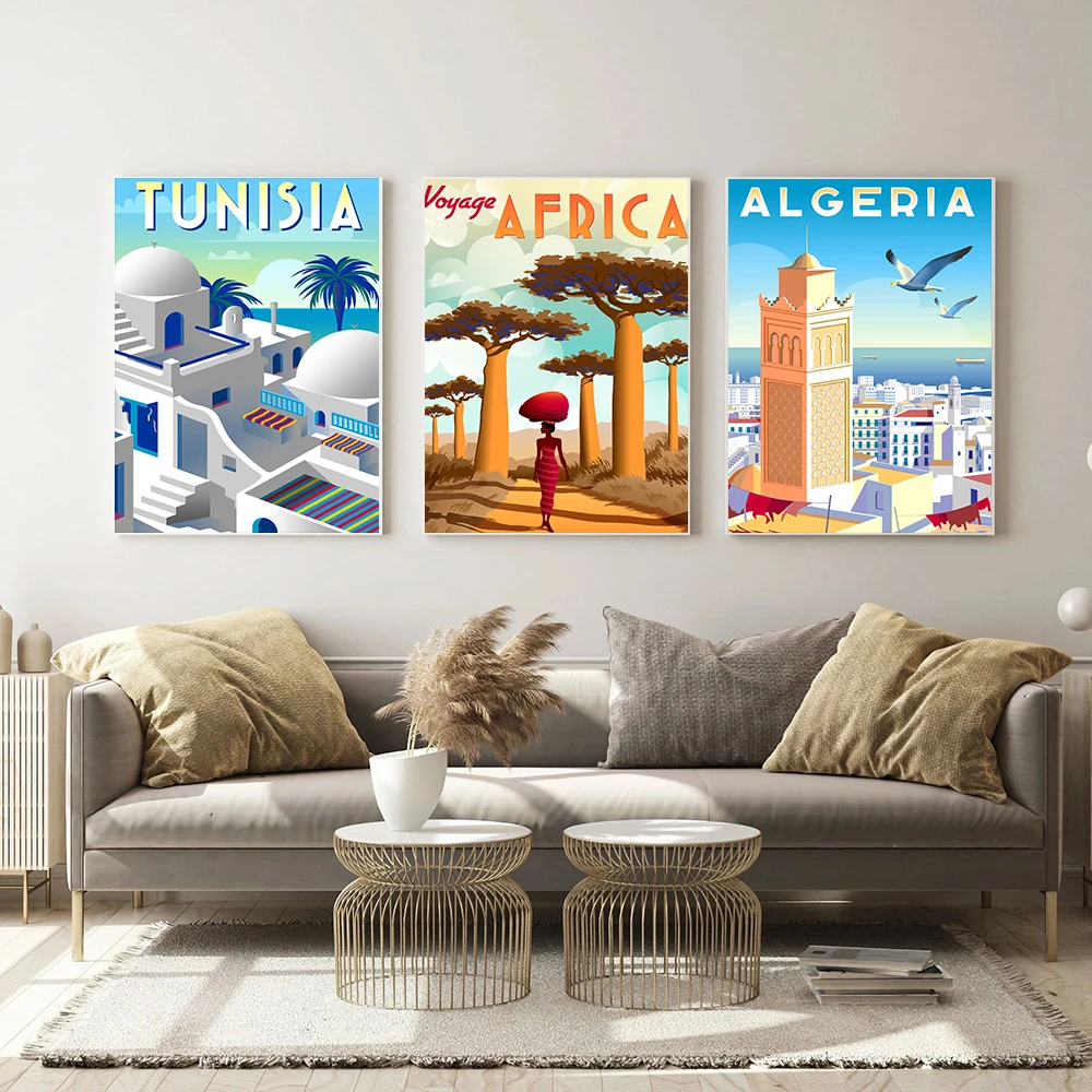 

Nordic Vintage Travel Cities Africa Poster Morocco Tanzania Namibia Arabic Landscape Art Canvas Painting Wall Picture Home Decor