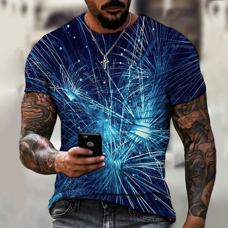 

Men's Fashion 3D Printed T-shirt Round Neck Fashion Personality Casual Graffiti Punk Rock Shirt Elegant Firework Pattern