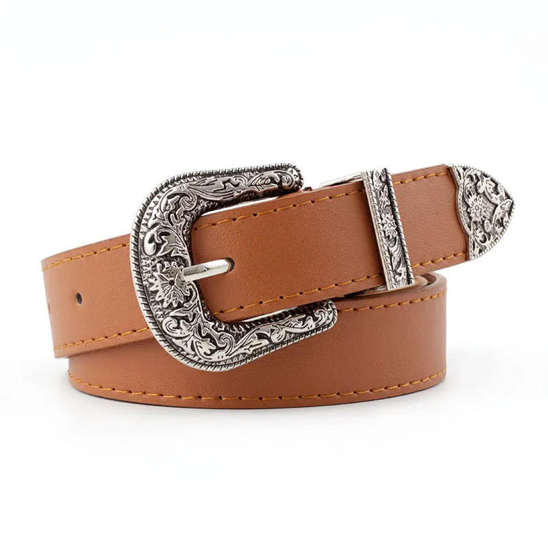 

Women's vintage Carved Pin buckle belt High-quality artificial leather PU Leather casual fashion wild Jeans dress waistband