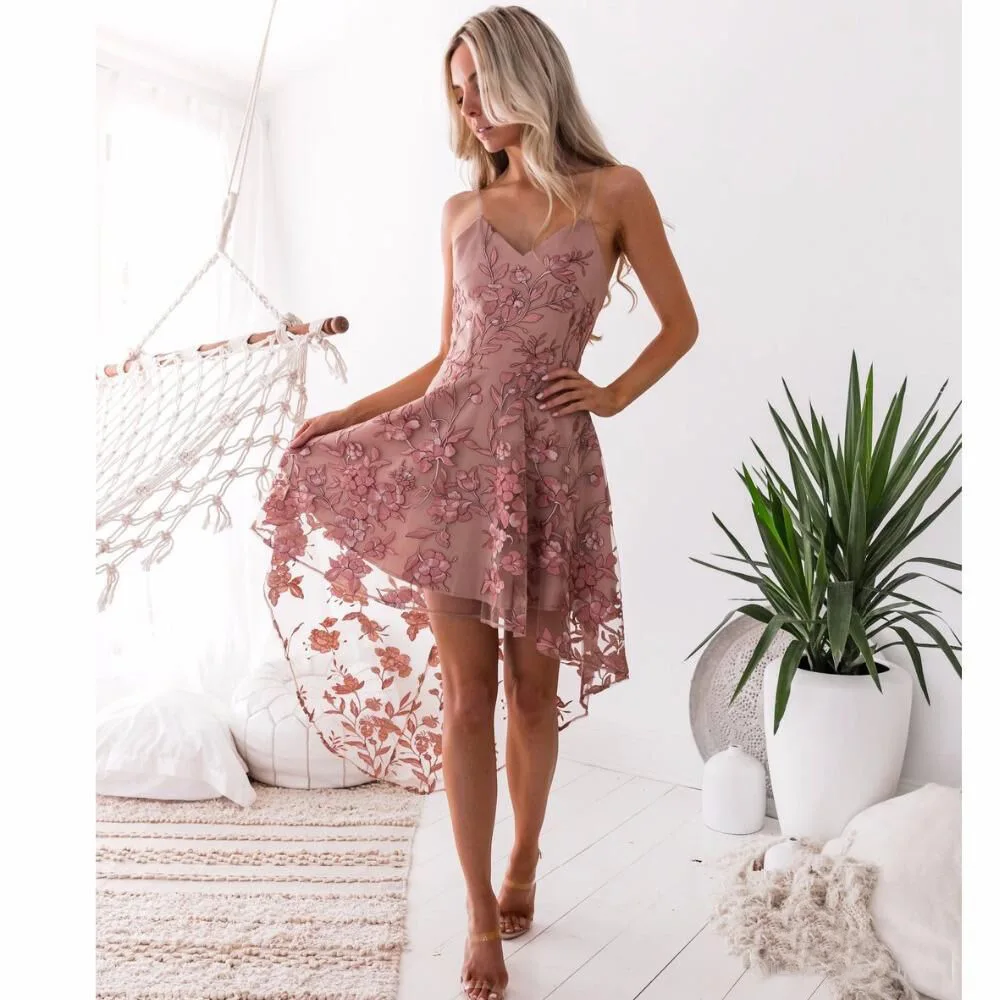 

High Low Embroidery Homecoming Dresses Vintage Short front Long Back In stock Cheap Party Dress Cocktail Gowns DQG393