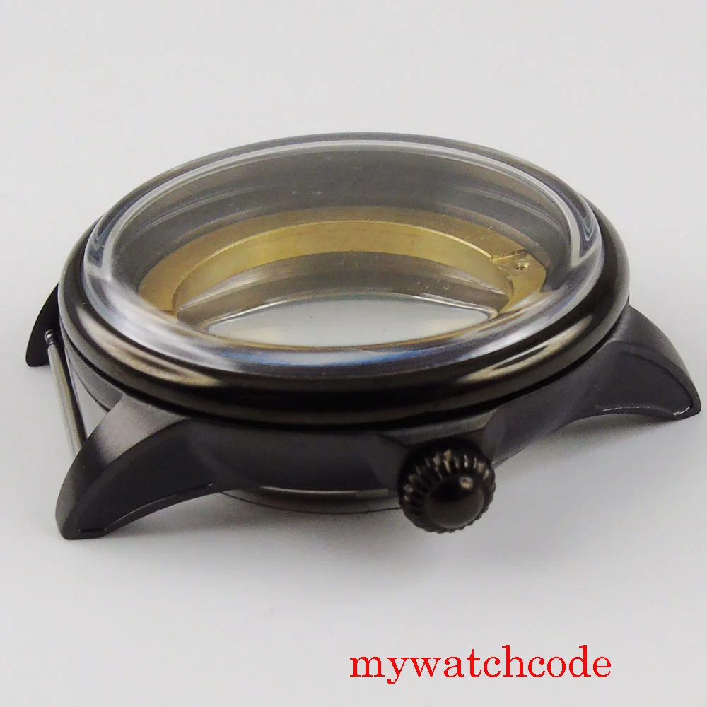 Новый черный чехол из нержавеющей стали 41 мм для мужских часов с сапфировым