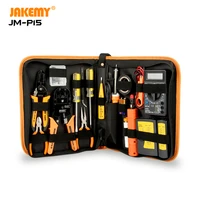 jakemy jm p15 original 17 in 1 electrician network screwdriver diy repair tool set soldering iron pliers tweezers lan tester kit
