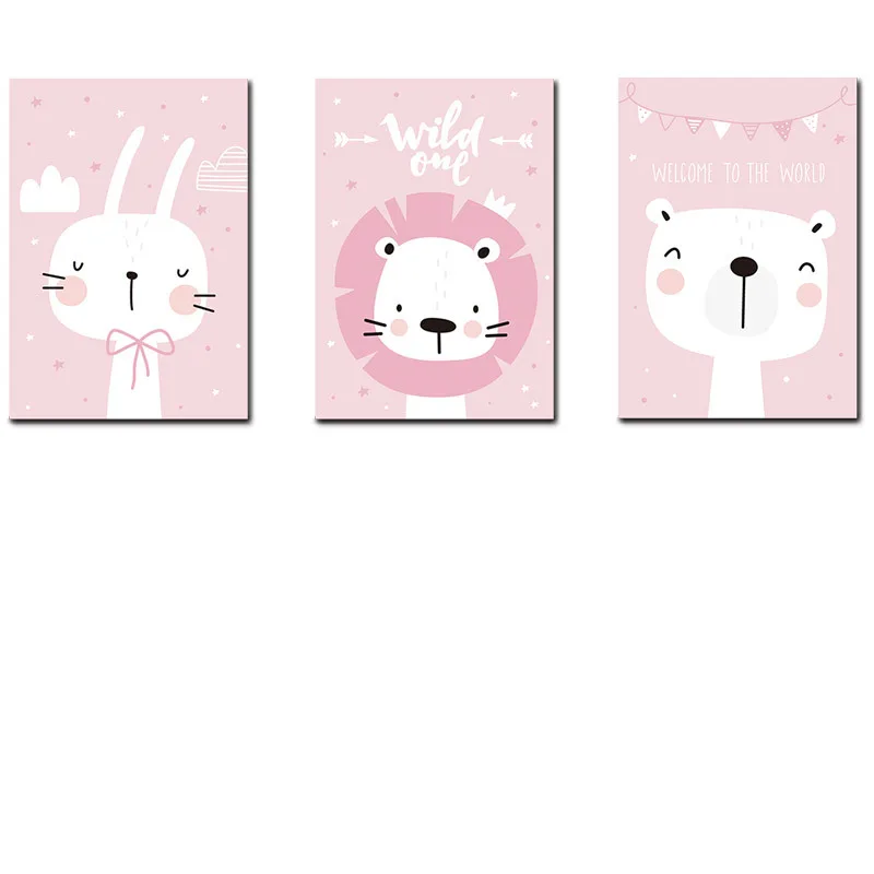 Современный мультяшный милый кролик Лев животное Печать Искусство гостиная