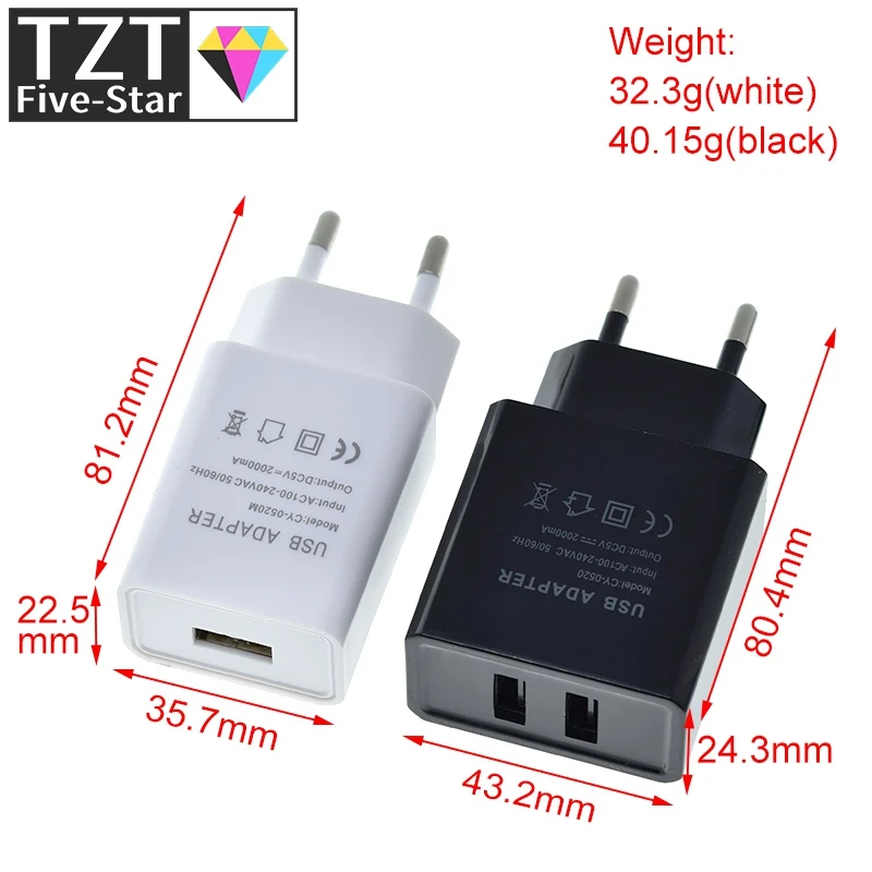 Штепсельная вилка ЕС 5V 2A один USB/двойной USB Универсальное зарядное устройство