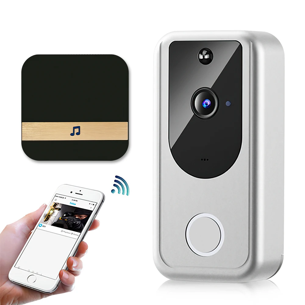 

Wireless Wifi Doorbell Home Smart Phone Door Bell Camera Security Video Intercom with 1080P HD IR Night Vision for Apartments