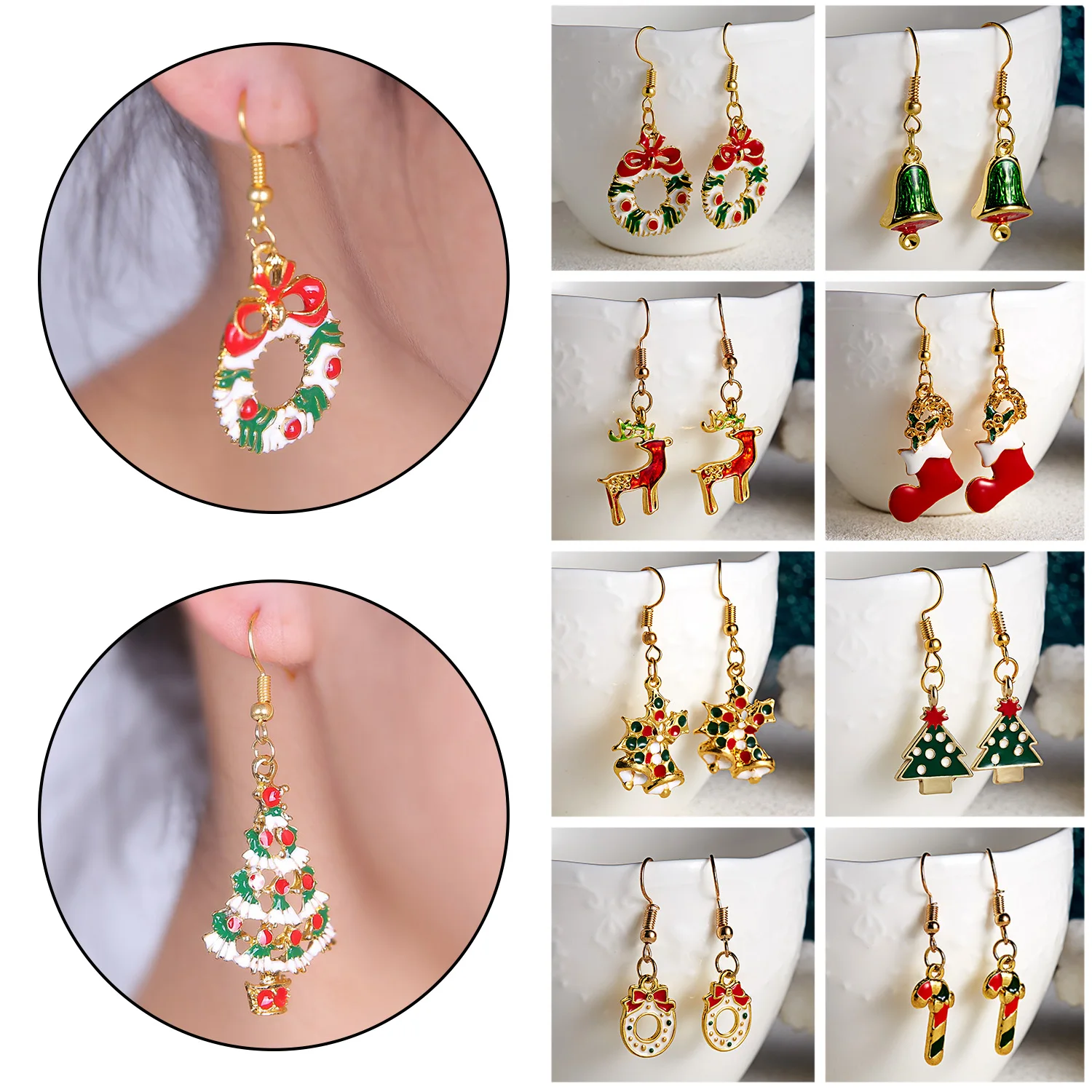 

Fashion Retro Christmas Ornament Oil Painting Drop Earring For Women Girls High Quality Gold Plated Earring Jewelry Party