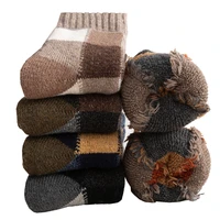 plaid men socks super thick winter warm merino wool socks against cold snow weather vintage style terry crew socks eu 38 45