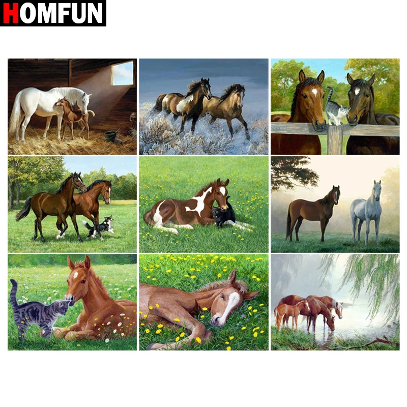Алмазная живопись HOMFUN картина животное лошадь полное квадратное/Круглое