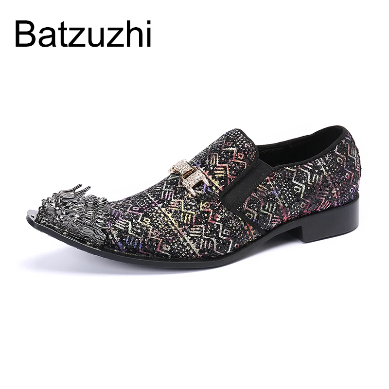 

Batzuzhi Italian Style Hadnmade Men's Leather Dress Shoes Pointed Metal Toe Formal Business Leather Shoes for Men Party /Wedding