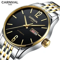carnival business dress waterproof watches luxury brand date mens automatic mechanical watch clock stainless steel 8612g