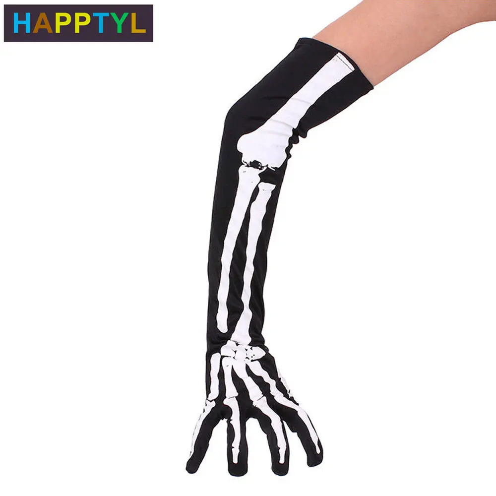HAPPTYL 1 пара перчатки с скелетом Череп кость длинные руки теплые Рукава аксессуар
