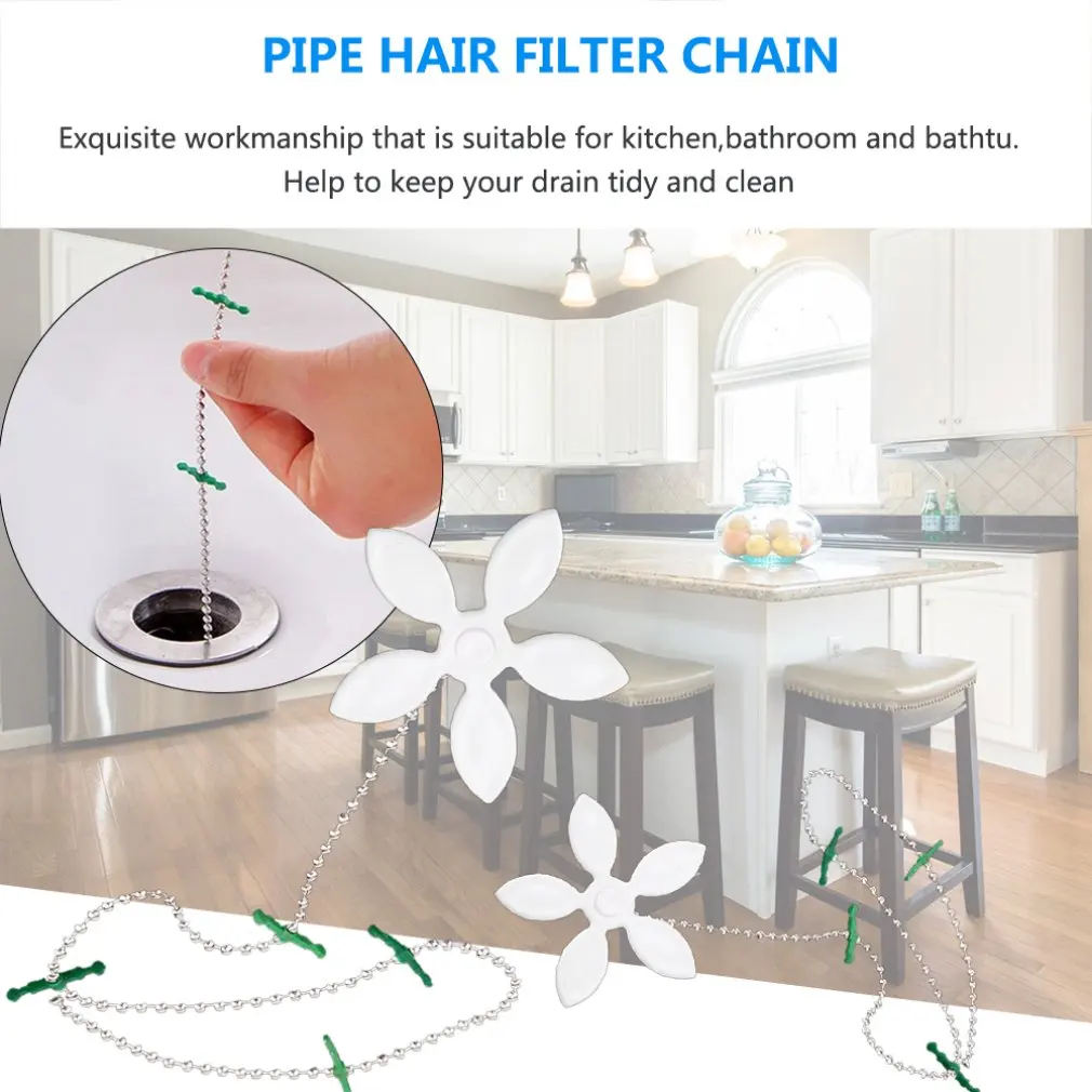 

Useful 2pcs Shower Chain Hair Cleaner Wig Kitchen Sink Filter Drain Hair Catcher Bathroom Bathtu Hair Removal Tool