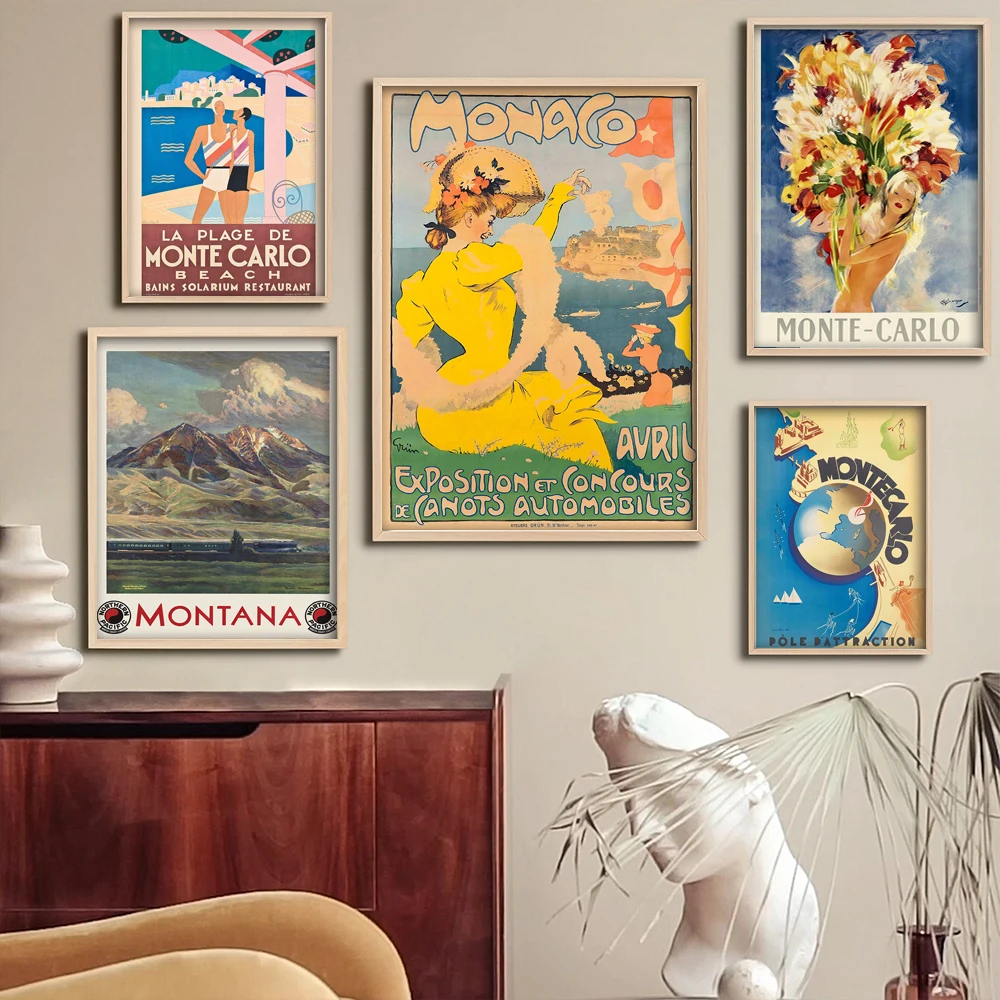 Моторная лодка Монако винтажный постер для выставки и соревнований путешествий