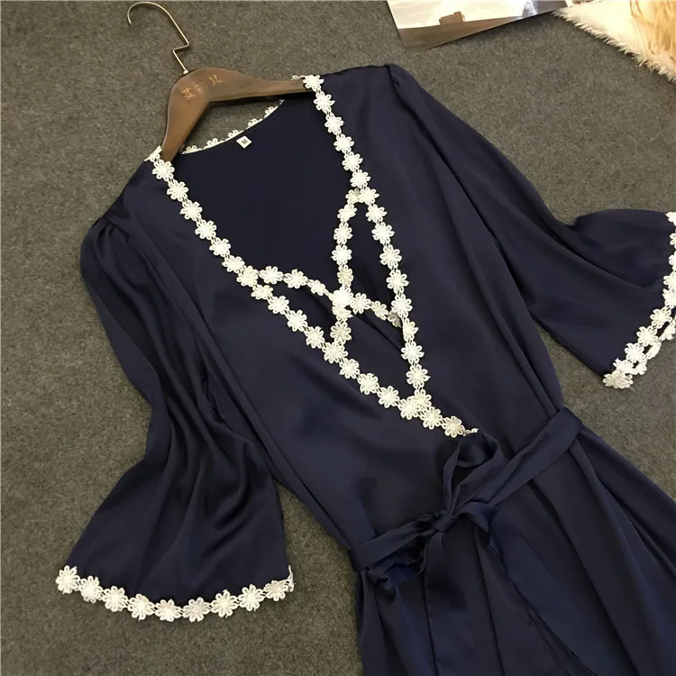 Комплект женский Шелковый из 2 предметов Однотонная ночная рубашка с нагрудными