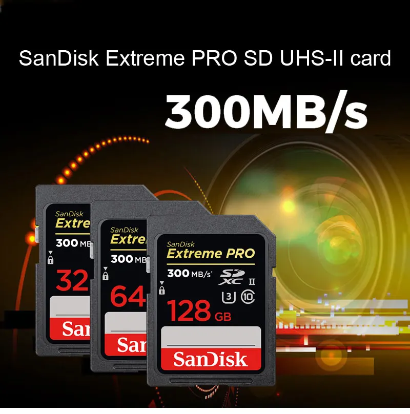 Двойной Флеш-накопитель SanDisk Extreme PRO SD UHS-II карта 32 Гб SDHC 64 Гб 128 ГБ SDXC до 300 МБ/с. U3 4K Ultra High Скорость слот для карт памяти для Камера