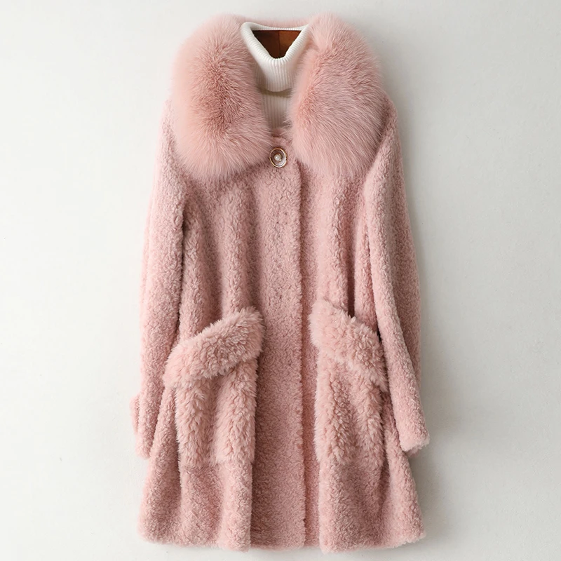 Пальто с натуральным мехом женская одежда 2020 зимняя куртка большим воротником из