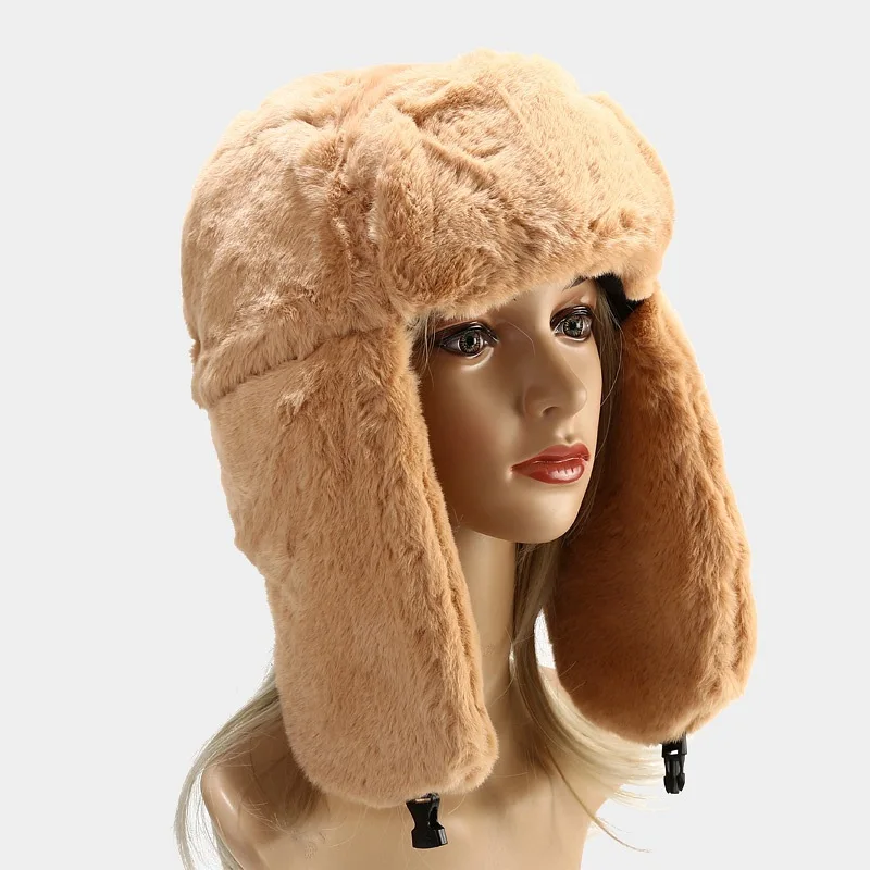 NEW Warm Faux Rabbit Fur Hats Women Winter Bomber Hat With Ear Flap Ski Cap Men Pilot Trapper Trooper Hat Outdoor Bomber Muts men's bomber hats