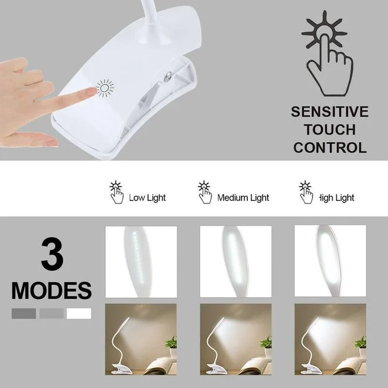 

Flexible Desk Lamp USB LED Table Lamp Eye Protection Bed Brightness Bedside Clip Night Book Reading Reading Lighting With L S1D3
