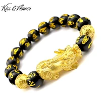 kissflower br22 fine male jewelry wholesale hot fashion men birthday wedding gift pixiu xinjing word 24kt gold agate bangles