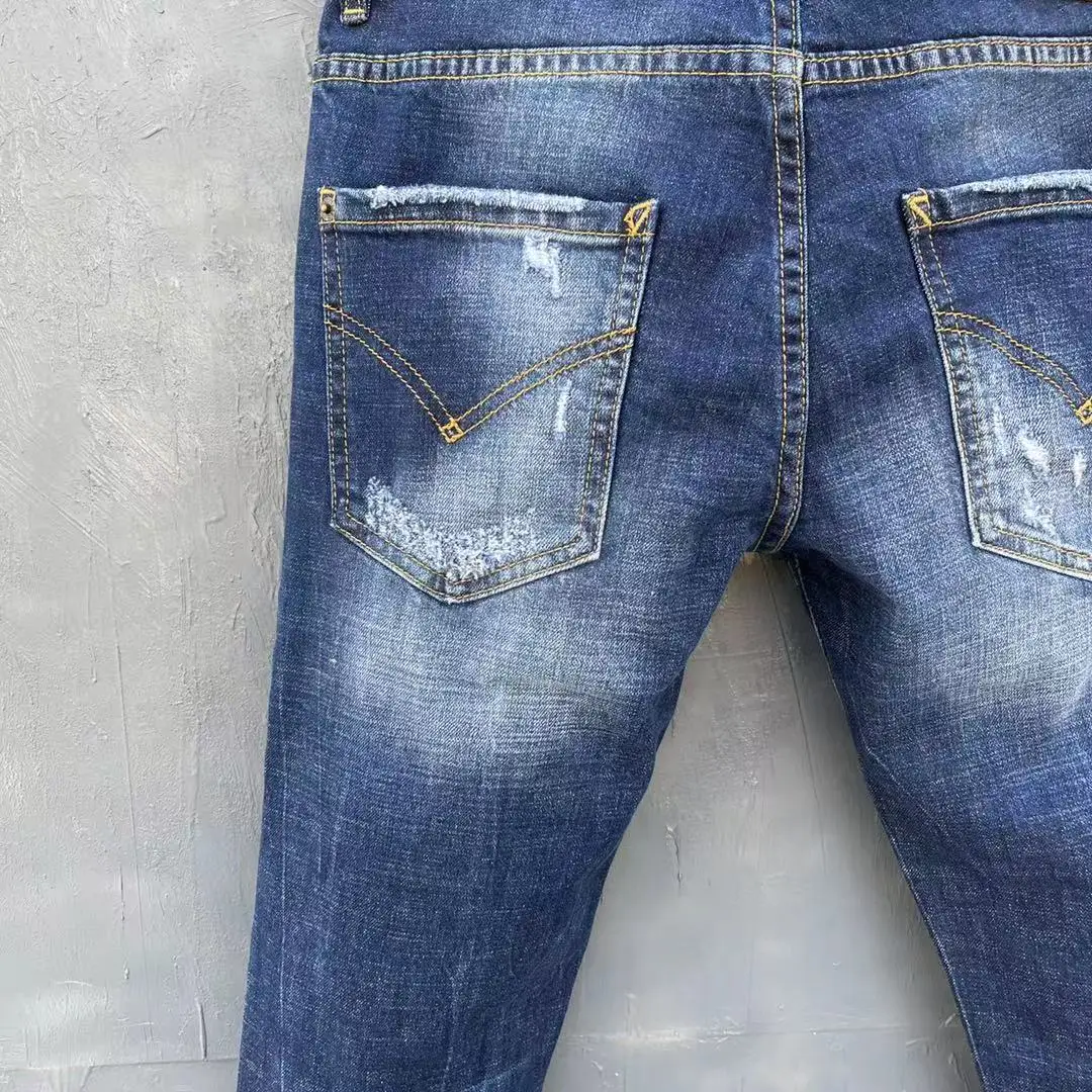 New DSQUARED2 Men's/Women's Jeans Fashion Washed Slim Fit Blue Stretch Pants 050