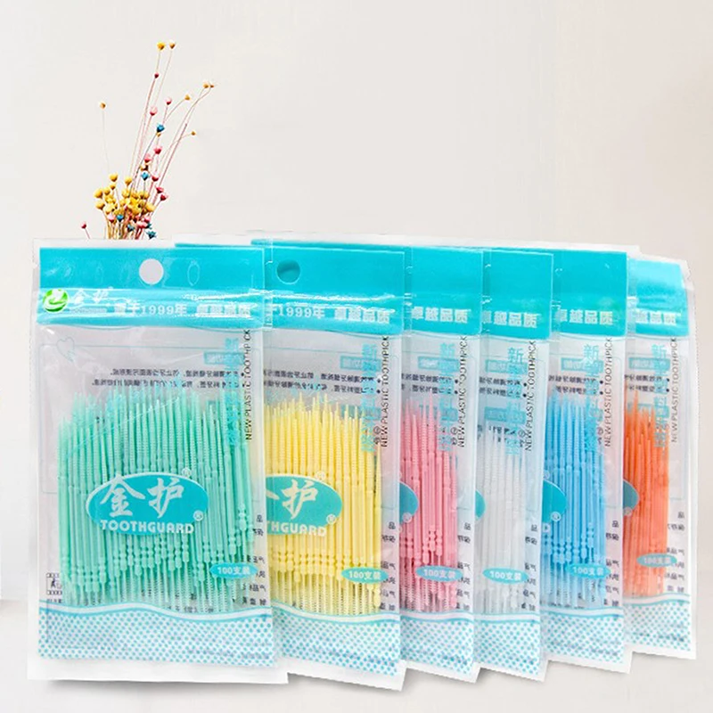 

100pcs/box Brush Teeth Stick Dental Oral Care Toothpicks Floss Pick Double Head Dental Floss Interdental Toothpick Brush